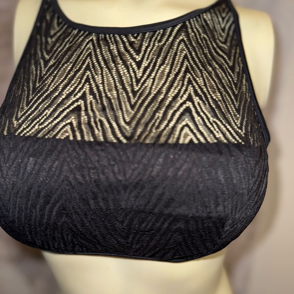 Victorias Secret Black sheer mesh open back Swim Top Sz M - Picture 1 of 8